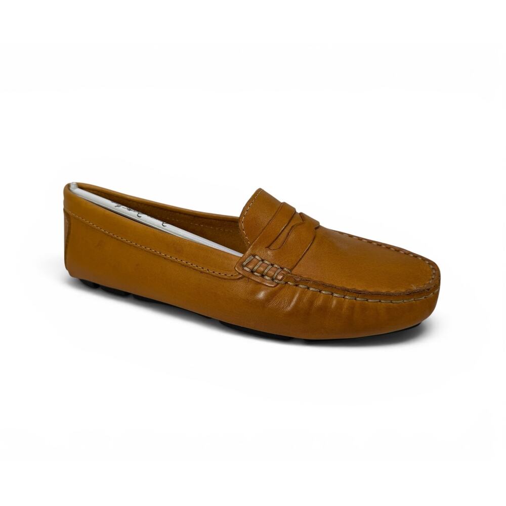 Massimo Matteo Penny Driver Loafer Womens 6 B Tan Bison Leather Moccasin Slip On